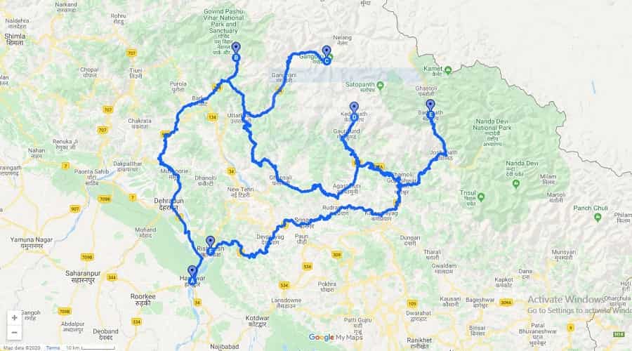 Chardham Google Route Map